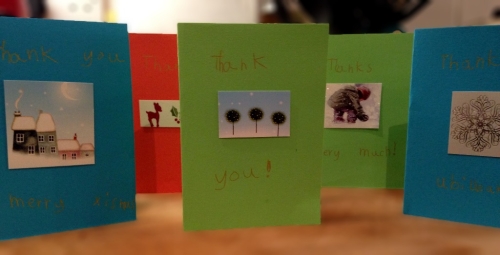 Thank you cards using recycled Christmas Cards